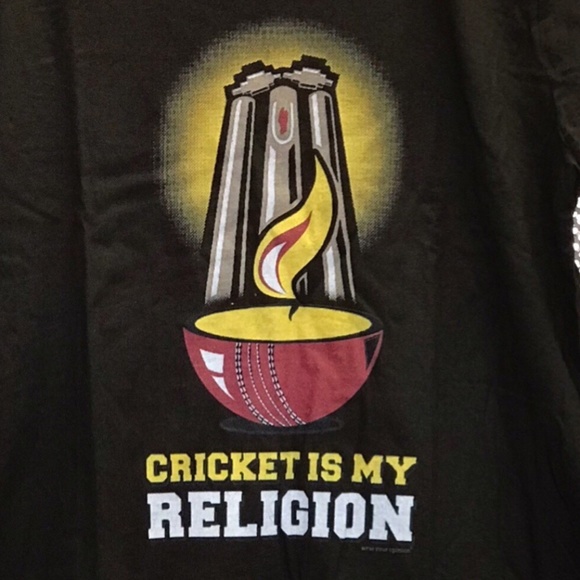 NWOT Graphic Tee T-Shirt Mens Medium Cricket Religion Sports Brown Cotton Gildan - Picture 1 of 2